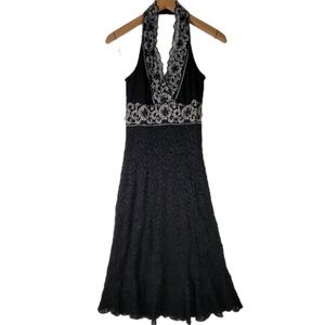 MICA VINTAGE BLACK LACE SLEEVELESS HALTER MIDI DRESS USA Y2K WOMENS MEDIUM